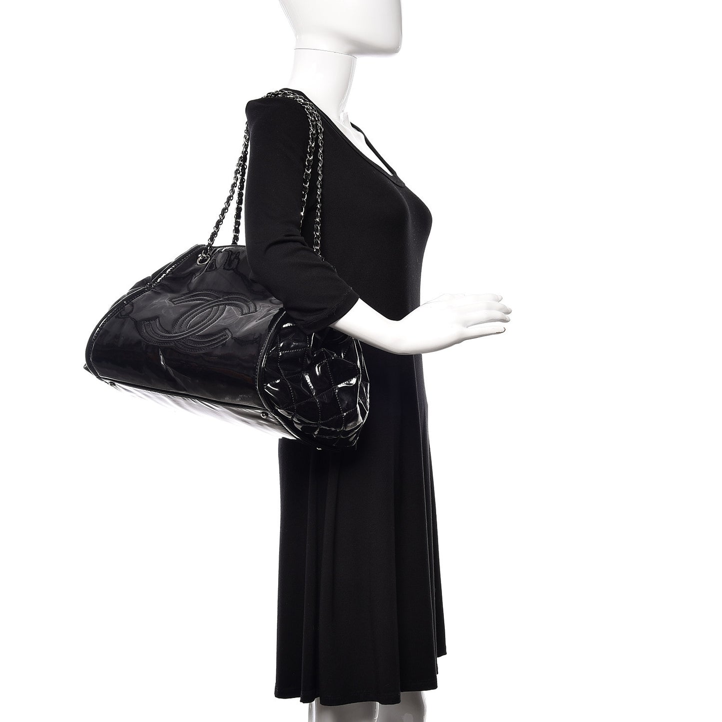 Vinyl Lipstick Ligne Accordion Tote Black