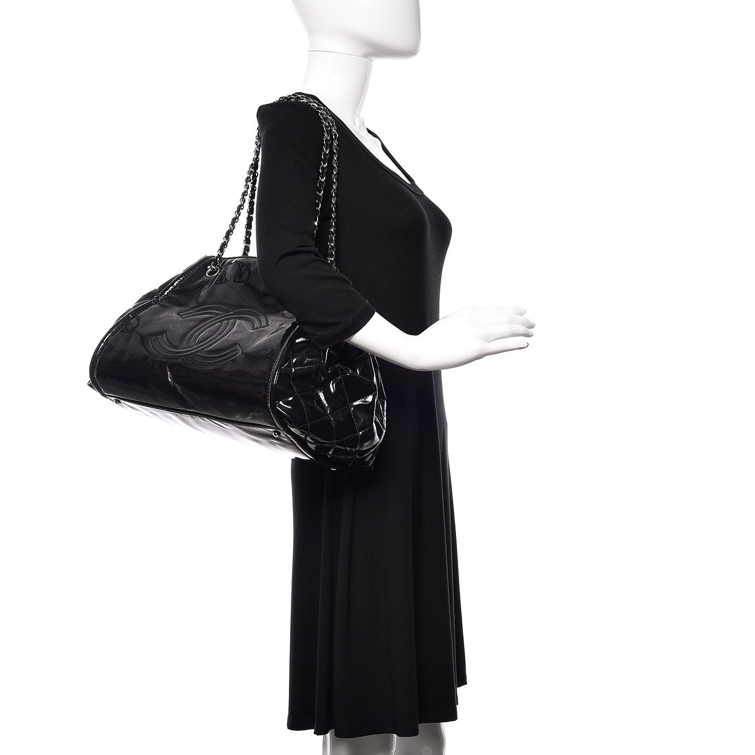 Chanel Vinyl Lipstick Ligne Accordion Tote Black 2 of 10