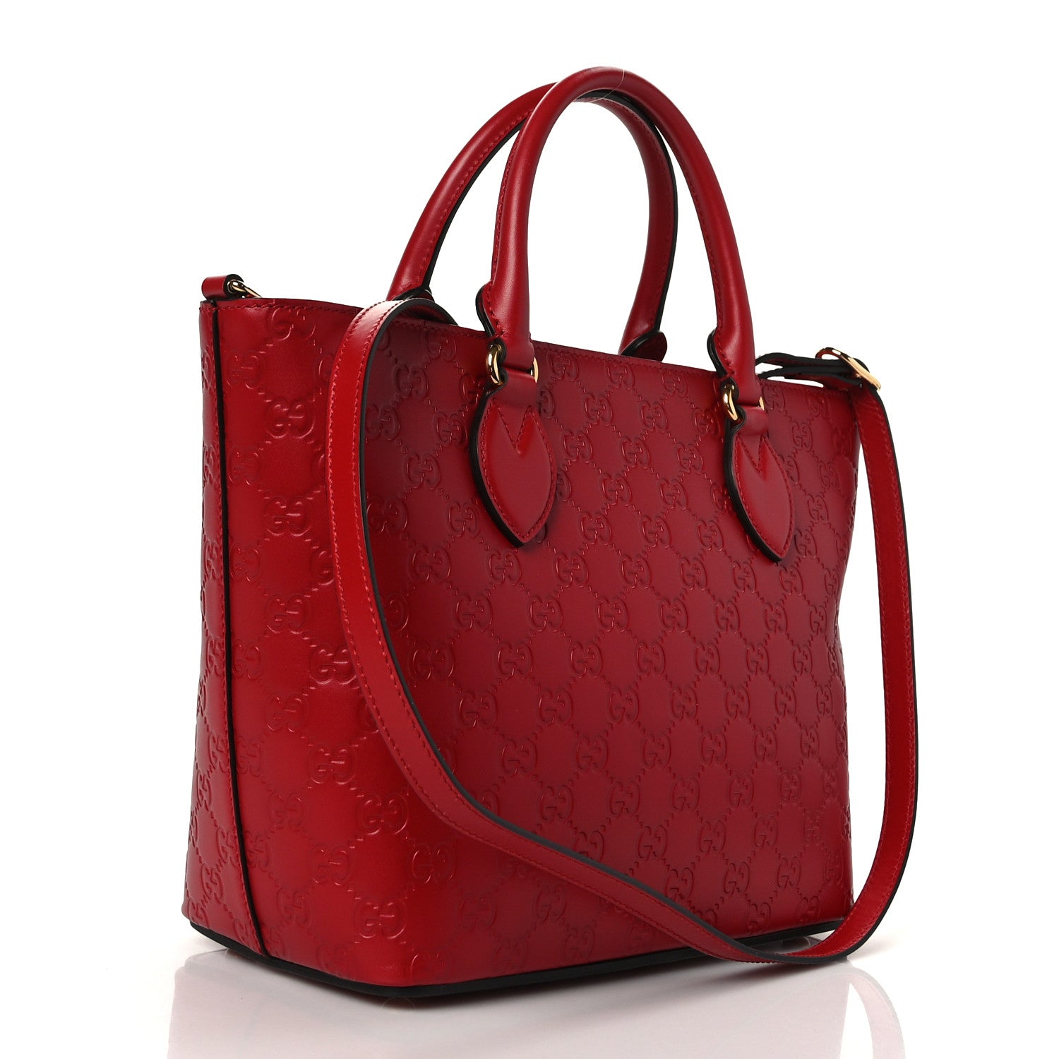 Gucci Guccissima Small Zippered Bucket Tote Hibiscus Red 3 of 9
