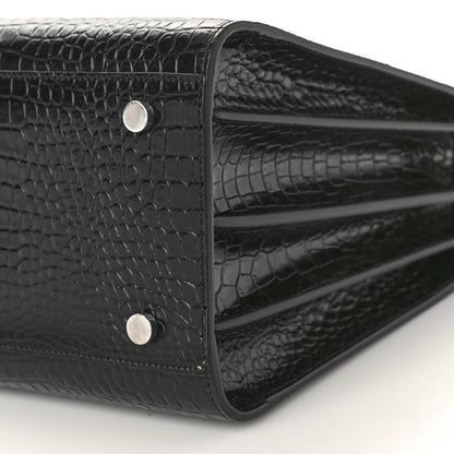 Saint Laurent Calfskin Crocodile Embossed Small Sac de Jour Black 10 of 11