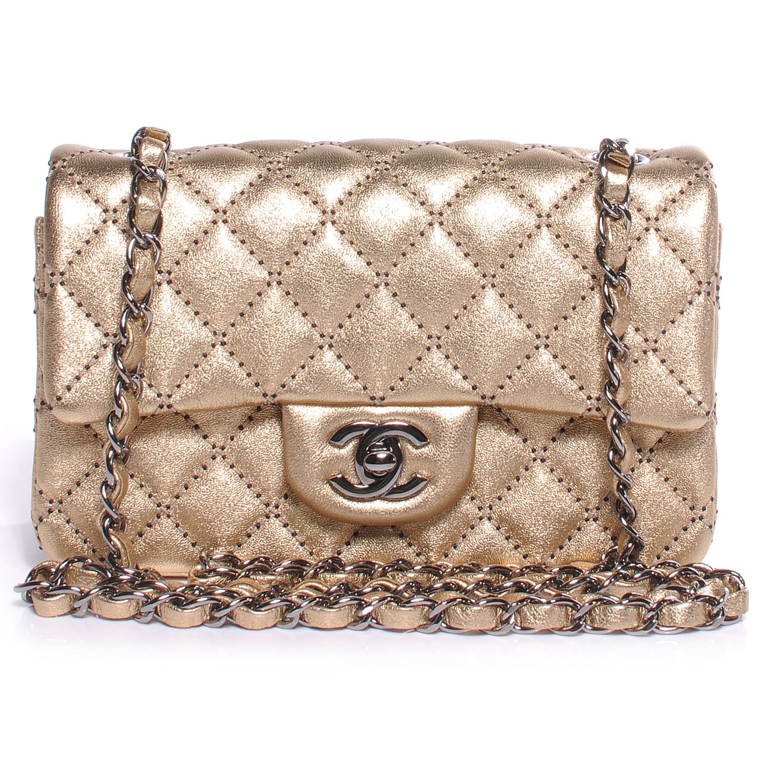 Chanel Metallic Washed Lambskin Quilted New Mini Flap Dark Gold Black 1 of 8