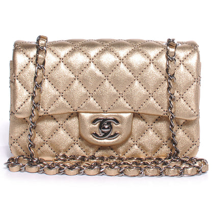 Chanel Metallic Washed Lambskin Quilted New Mini Flap Dark Gold Black 1 of 8
