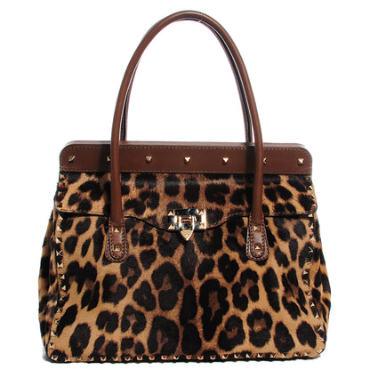 Valentino Garavani Calf Hair Leopard Print Rockstud Frame Handle Bag 1 of 7