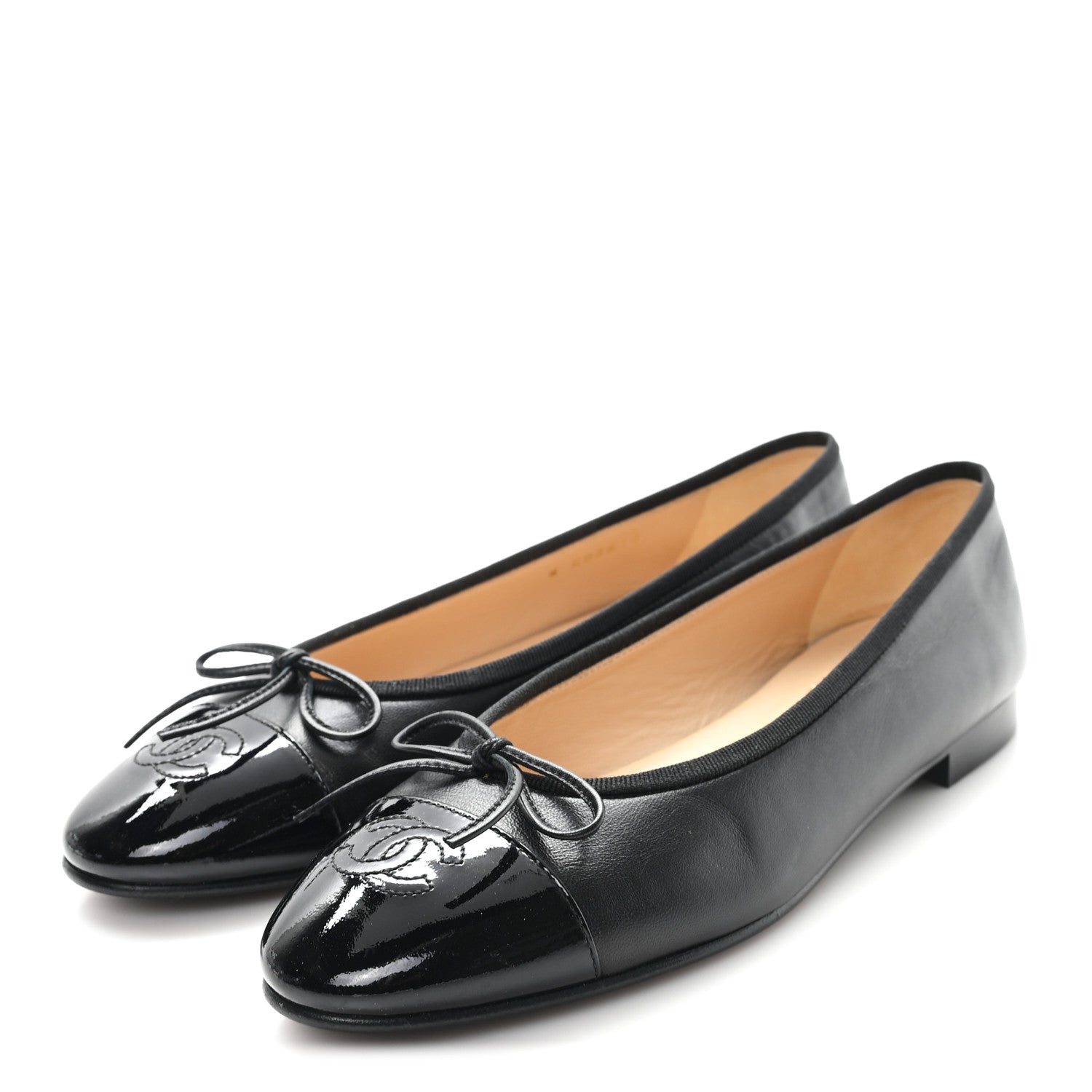 Chanel Lambskin Patent Cap Toe Ballerina Flats 38 Black 4 of 10