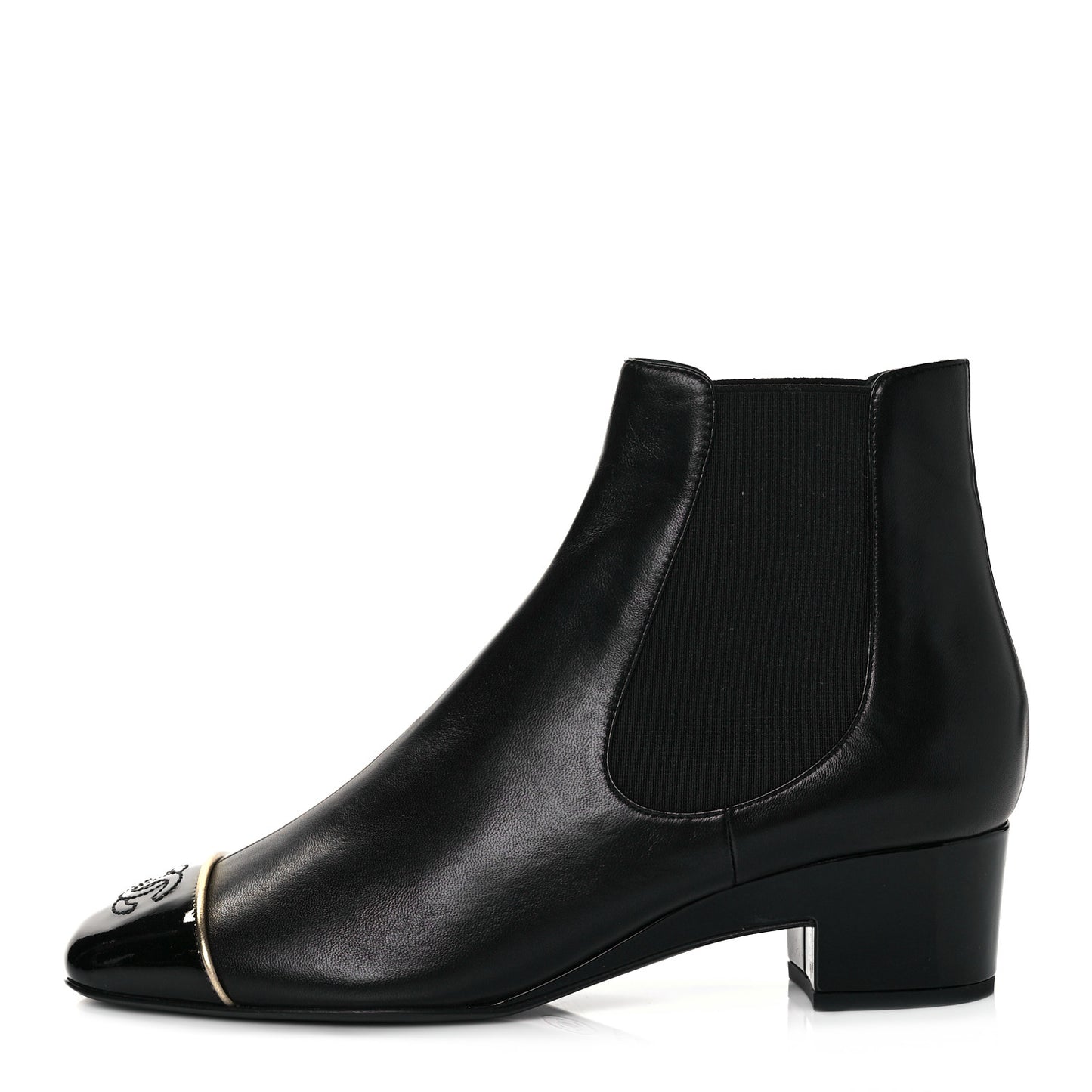 Lambskin Patent Cap Toe Short Ankle Boots 37.5 Black
