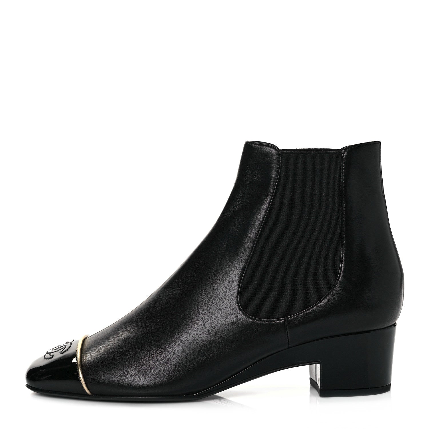 Chanel Lambskin Patent Cap Toe Short Ankle Boots 37.5 Black 1 of 8