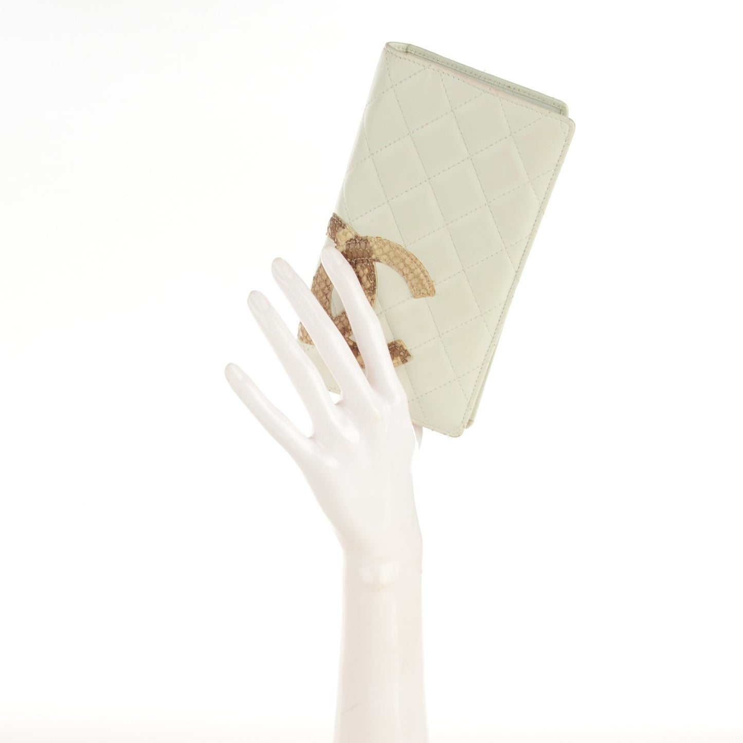 Calfskin Python Quilted Cambon Yen Wallet White