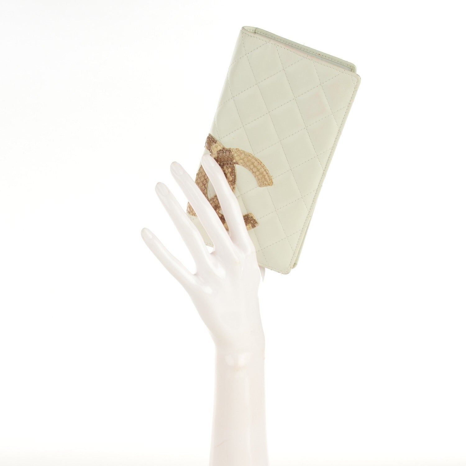 Chanel Calfskin Python Quilted Cambon Yen Wallet White 3 of 8