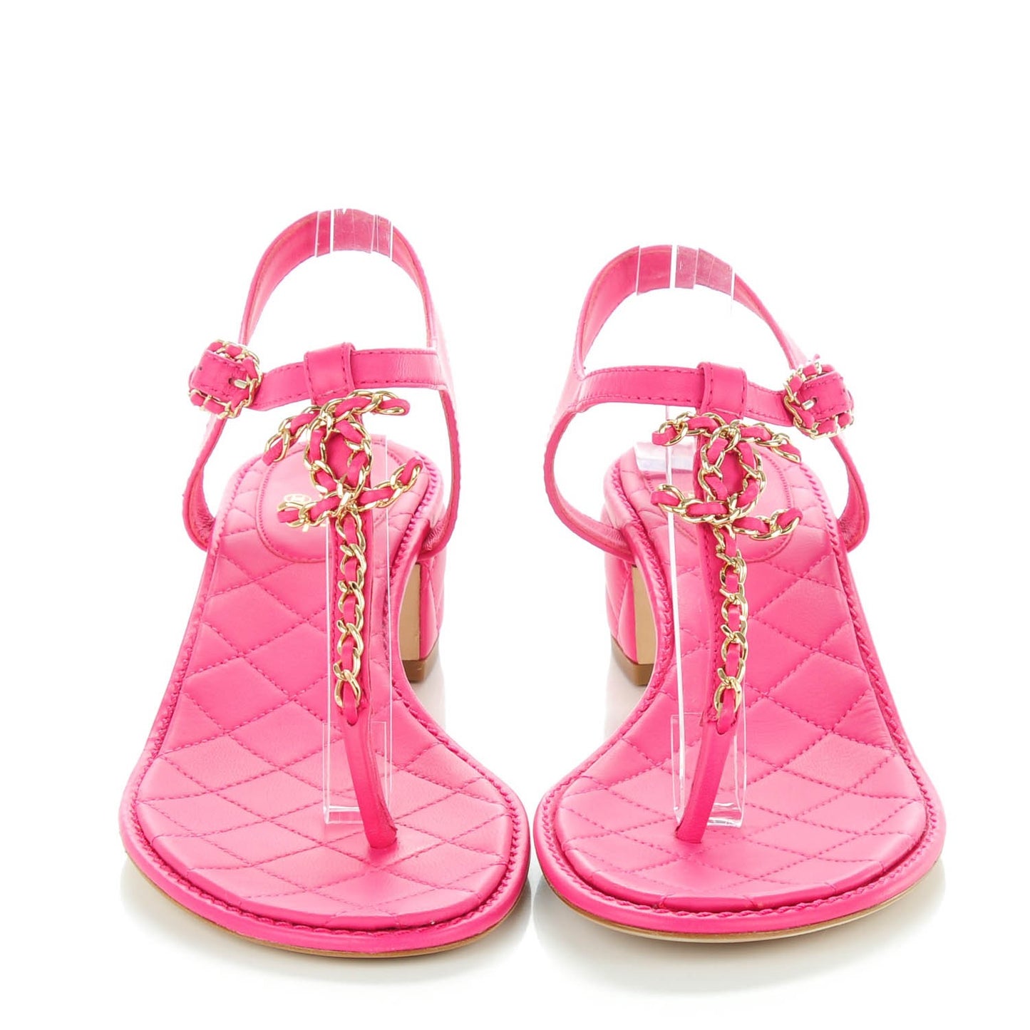 Lambskin Quilted Chain CC Thong Sandals 40 Fuchsia