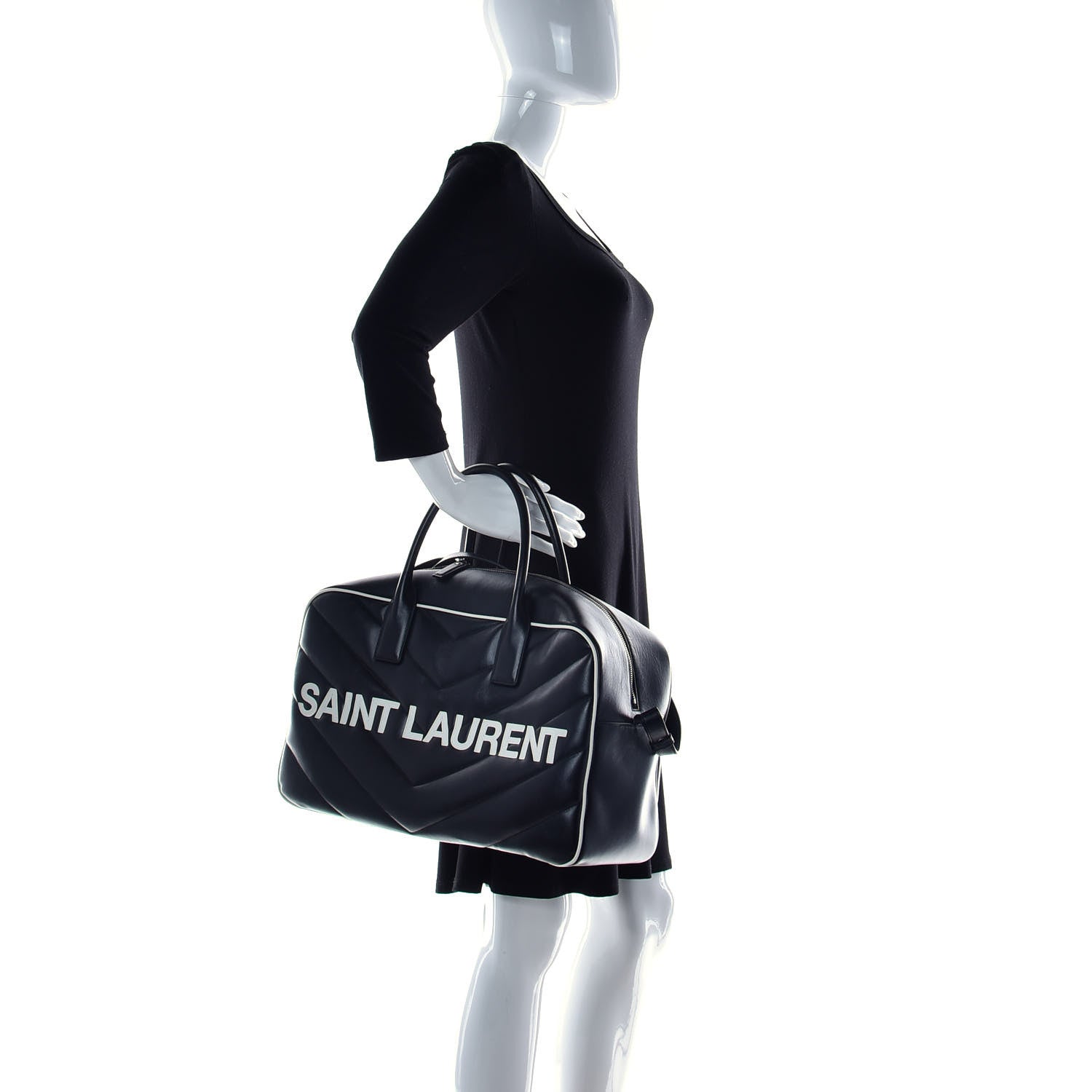 Saint Laurent Calfskin Medium Miles Logo Bowler Duffel Bag Black 3 of 11