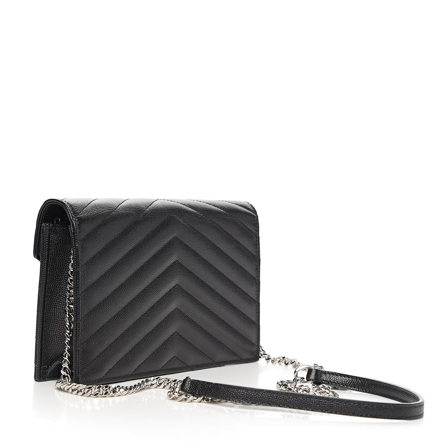 Grain De Poudre Matelasse Chevron Monogram Envelope Chain Wallet Black