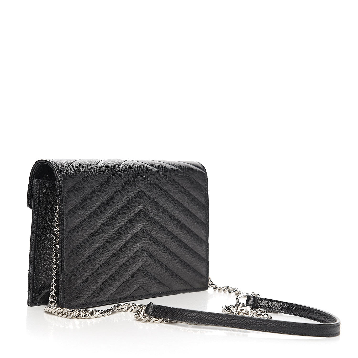 Saint Laurent Grain De Poudre Matelasse Chevron Monogram Envelope Chain Wallet Black 2 of 8