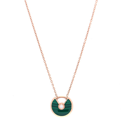 Cartier 18K Pink Gold Diamond Malachite XS Amulette de Cartier Pendant Necklace 1 of 6
