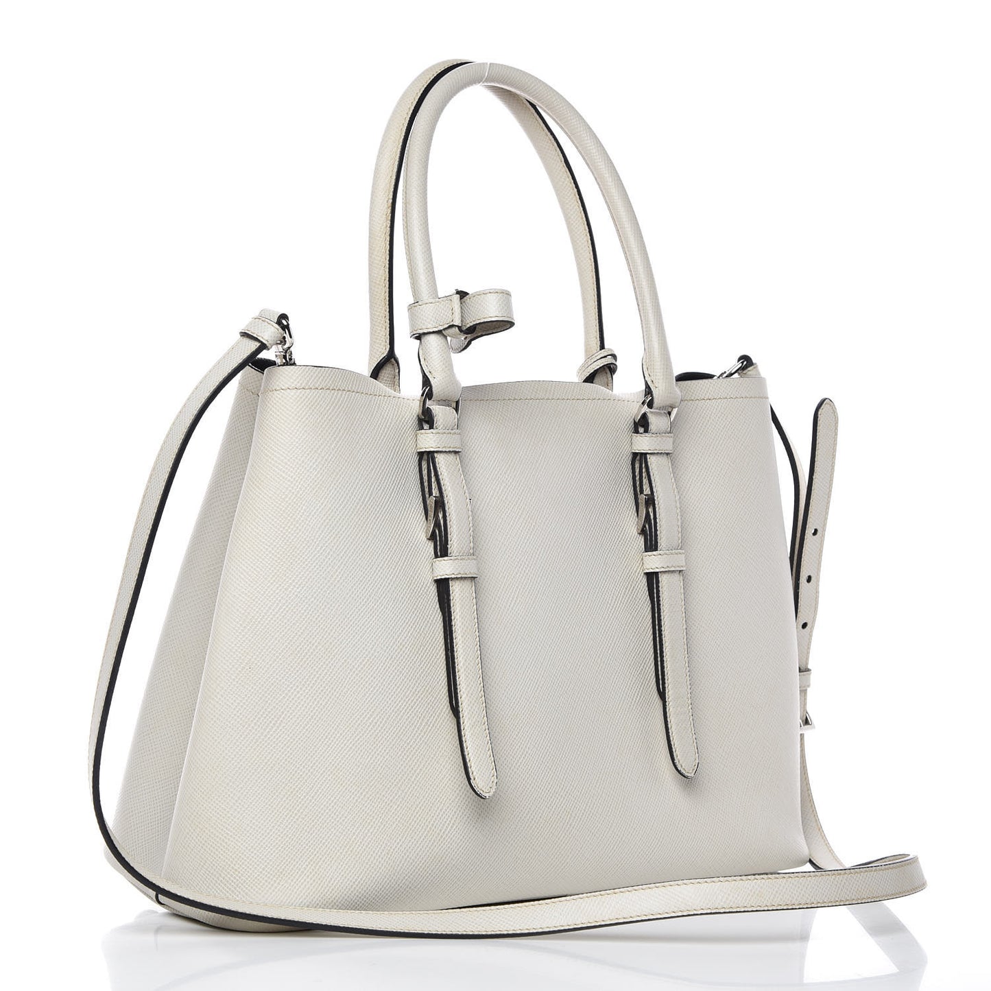 Saffiano Cuir Medium Double Handle Tote Talco Black
