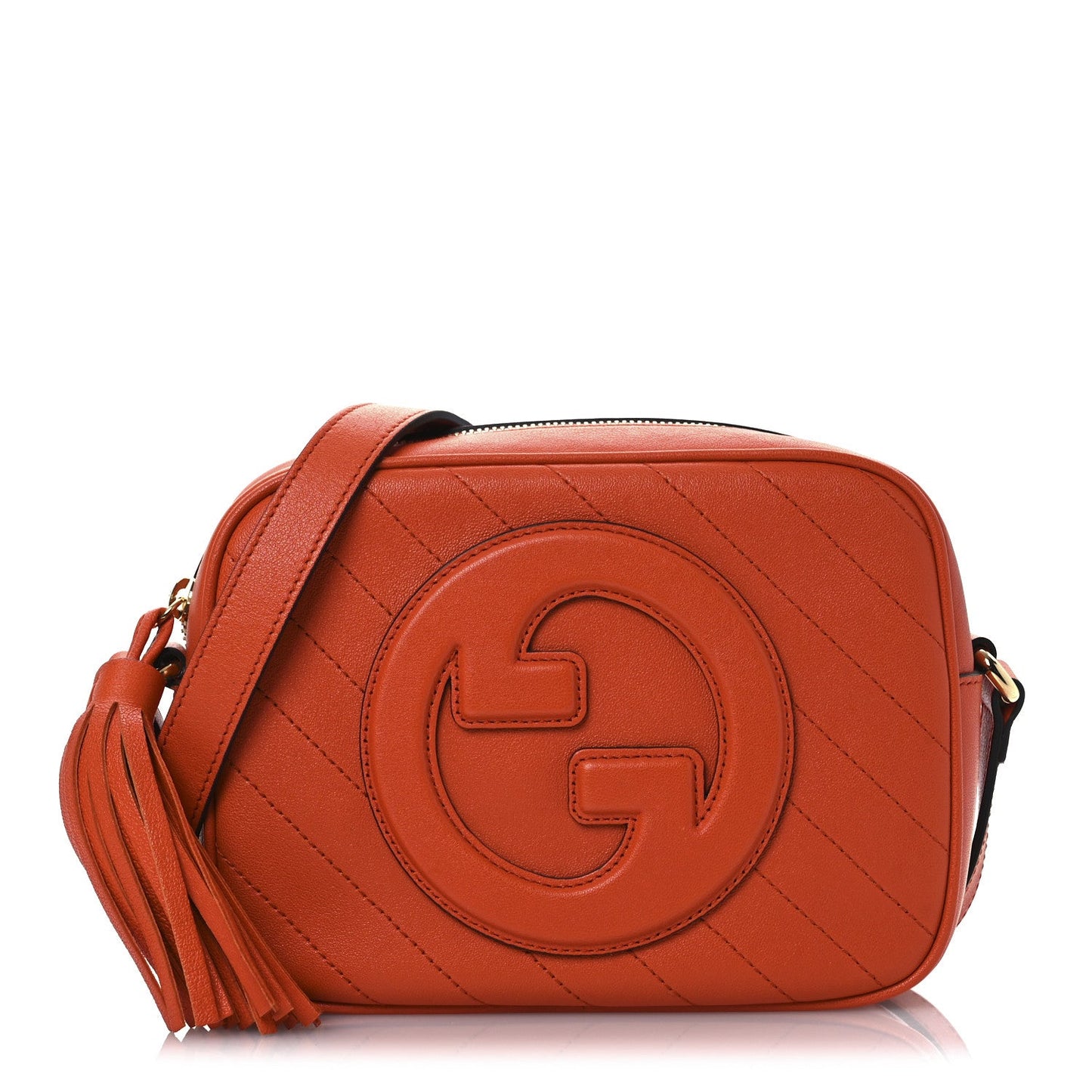 Sakai Be Green Calfskin Diagonal Stitched Small Blondie Shoulder Bag Orange