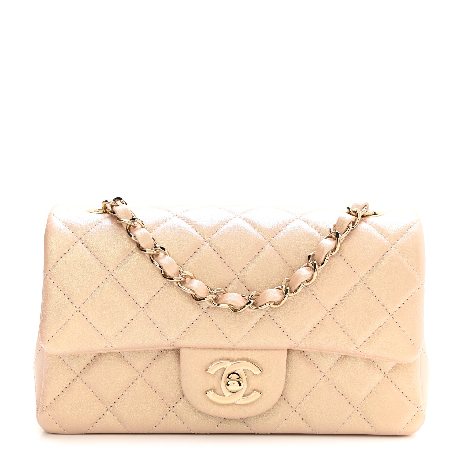 Chanel Iridescent Calfskin Quilted Mini Rectangular Flap Beige 1 of 10