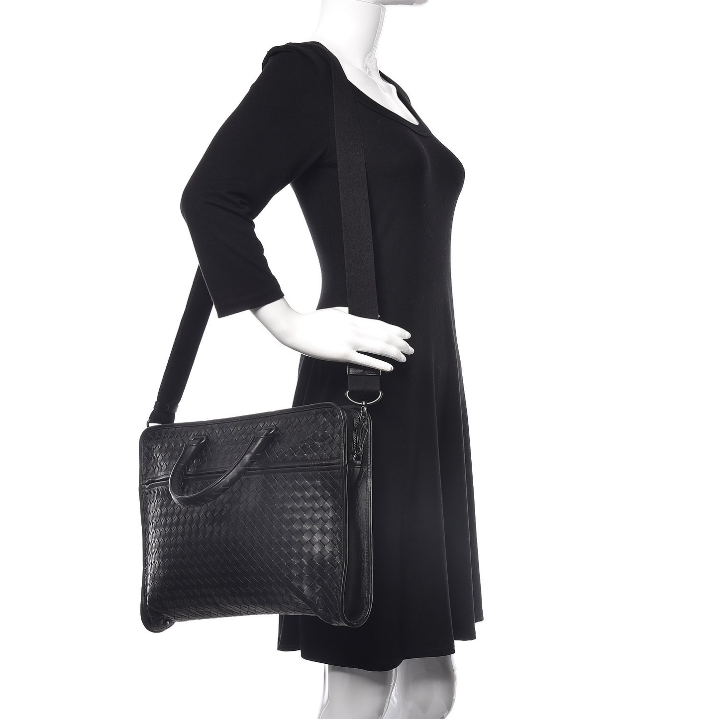 Calfskin Leggero Intrecciato Briefcase Black
