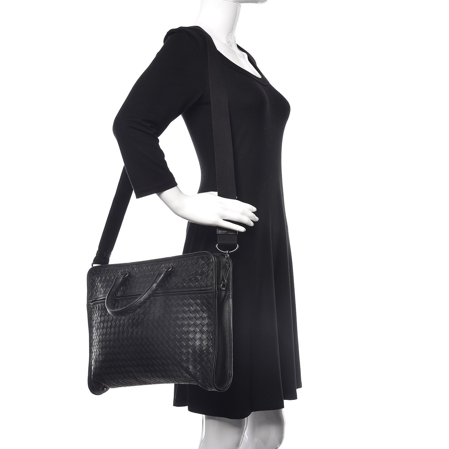 Bottega Veneta Calfskin Leggero Intrecciato Briefcase Black 2 of 8