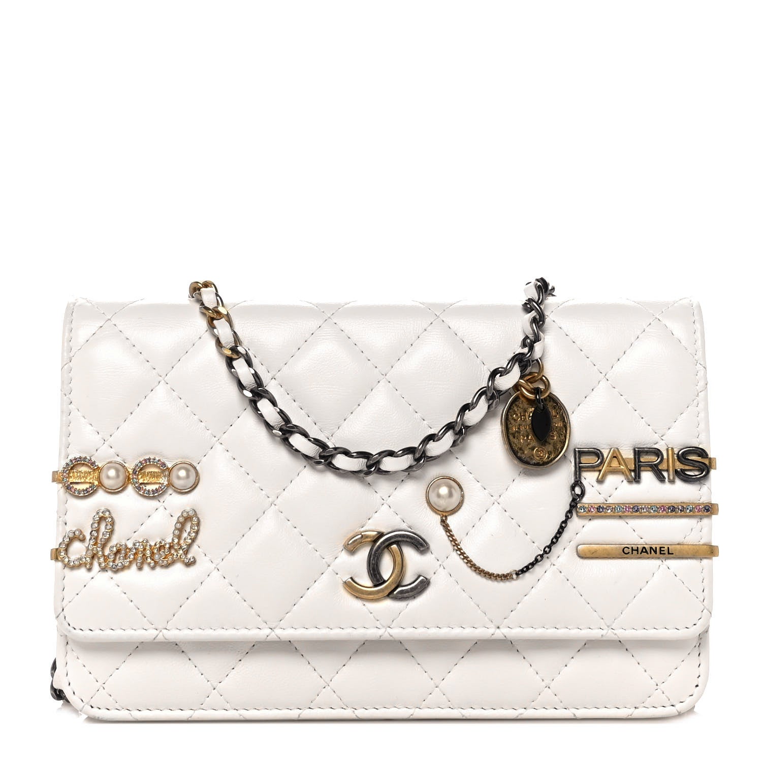 Chanel Lambskin Quilted Coco Clips Wallet On Chain WOC White 1 of 10