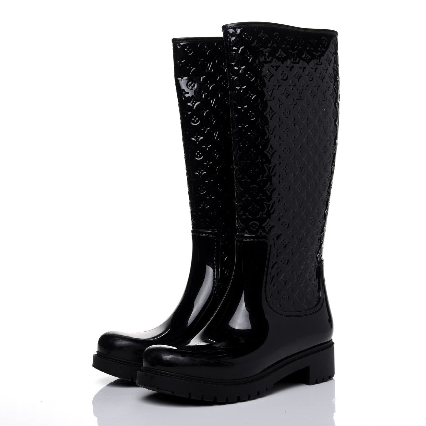 Rubber Embossed Monogram Splash Rain Boots 37 Black
