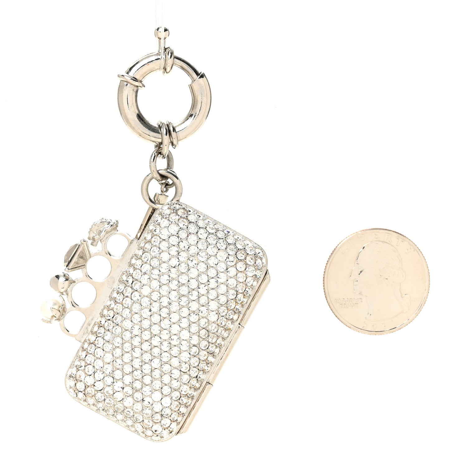Alexander McQueen Brass Crystal Knuckle Clutch Charm Silver Palladium 2 of 5