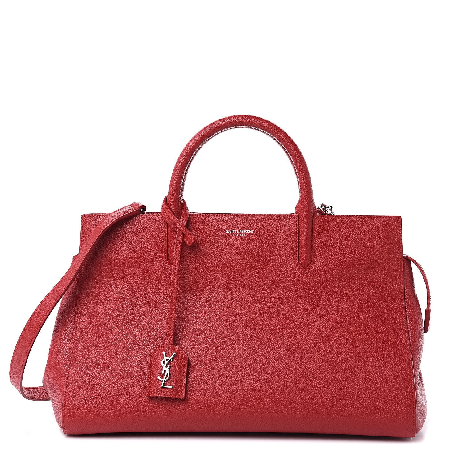 Saint Laurent Grained Calfskin Small Cabas Rive Gauche Red 1 of 14