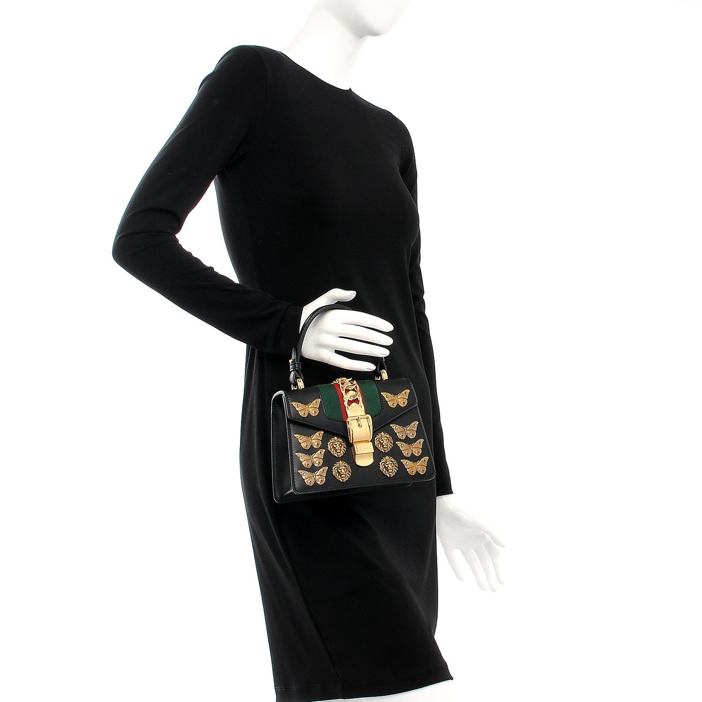 Calfskin Animal Studs Mini Sylvie Top Handle Bag Black