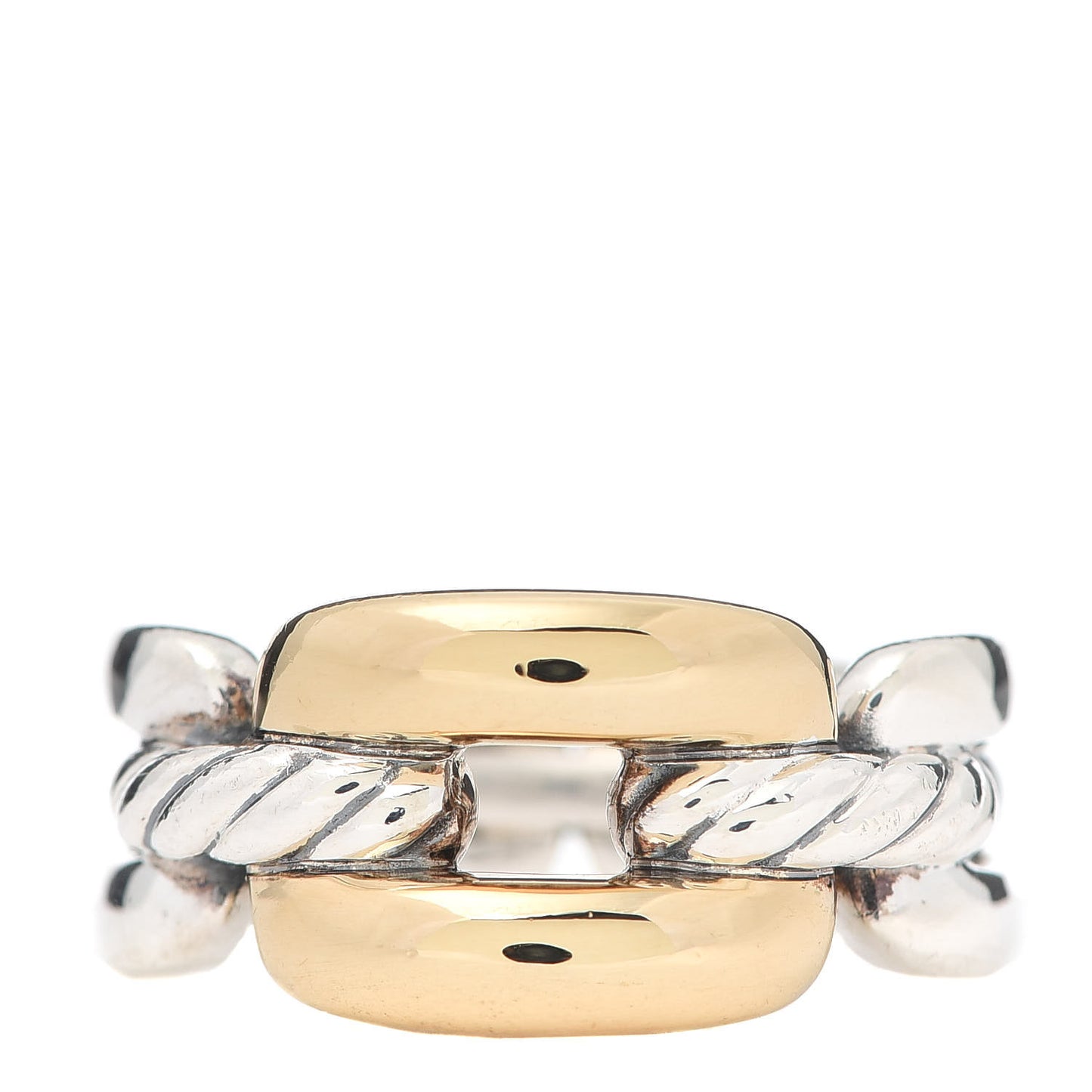 Sterling Silver 18K Yellow Gold 9.5mm Wellesley Chain Link Ring 55 7.25