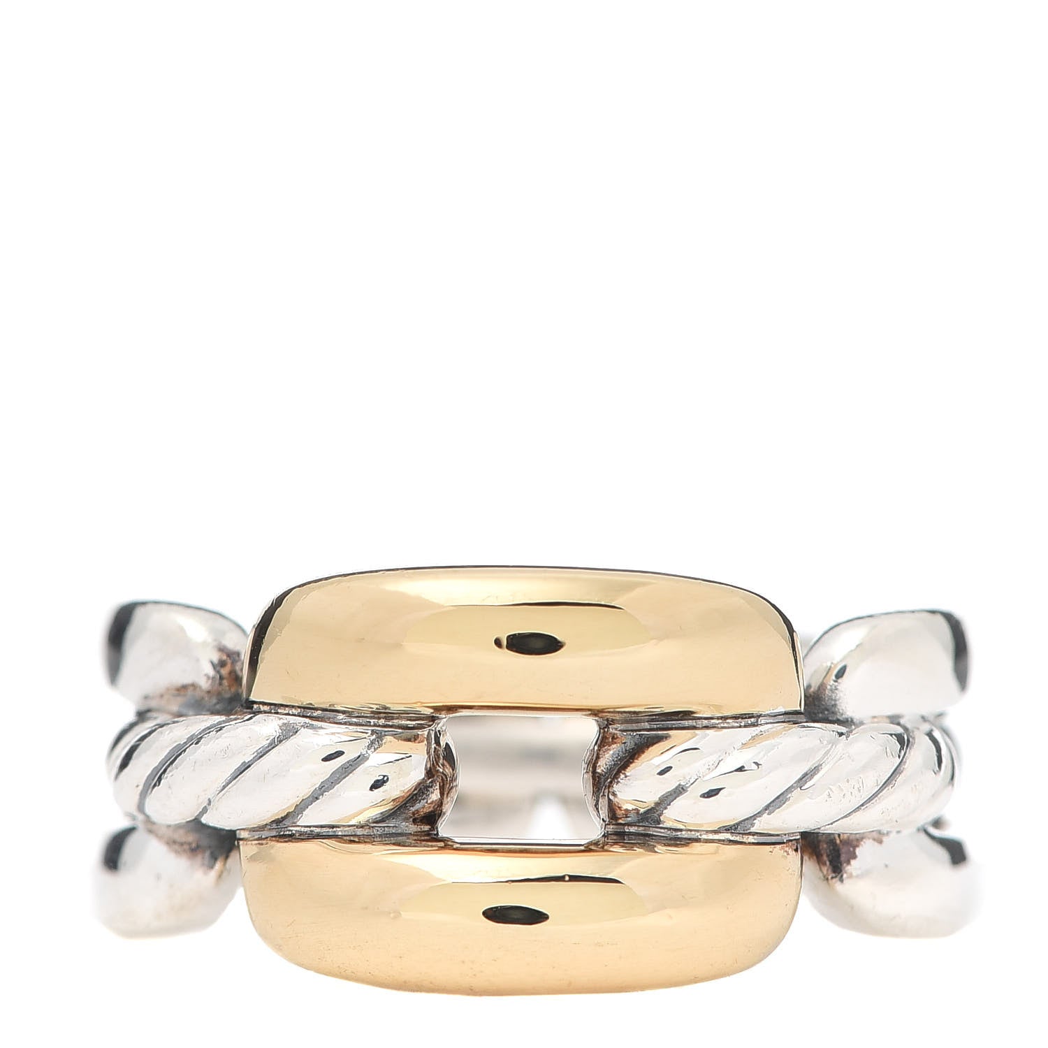 David Yurman Sterling Silver 18K Yellow Gold 9.5mm Wellesley Chain Link Ring 55 7.25 1 of 4