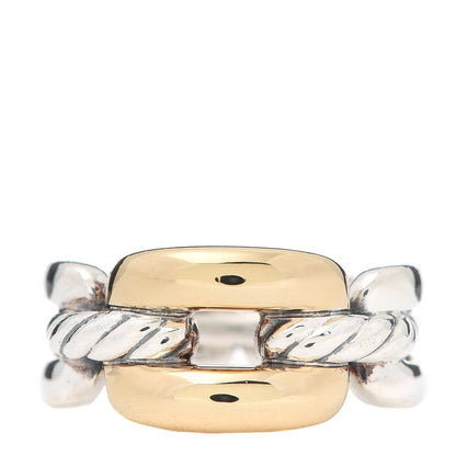 David Yurman Sterling Silver 18K Yellow Gold 9.5mm Wellesley Chain Link Ring 55 7.25 1 of 4