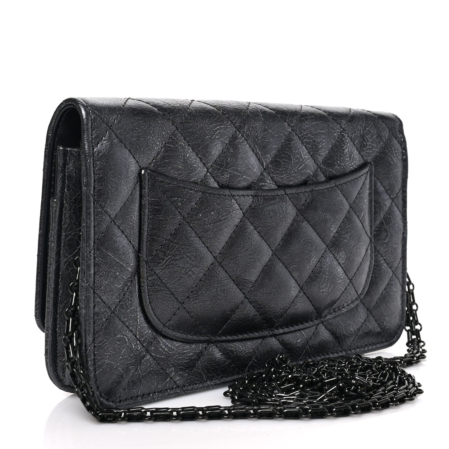 Metallic Crumpled Calfskin Quilted Reissue Wallet On Chain WOC Charcoal