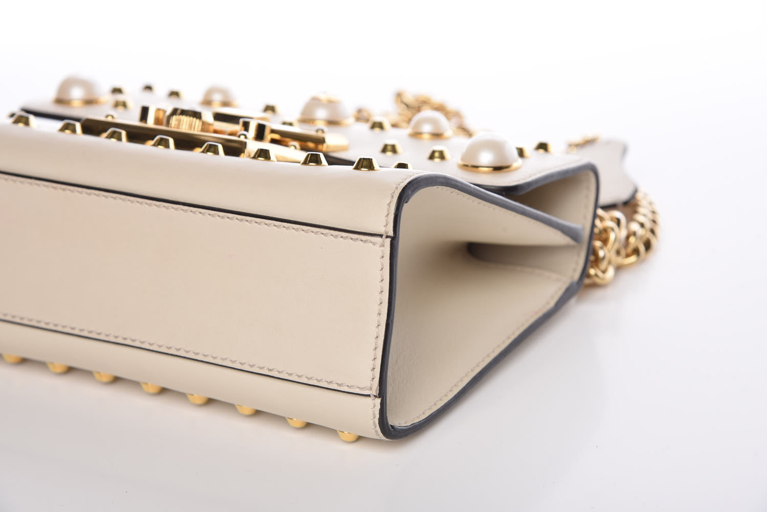 Gucci Calfskin Studded Small Padlock Shoulder Bag White 9 of 10