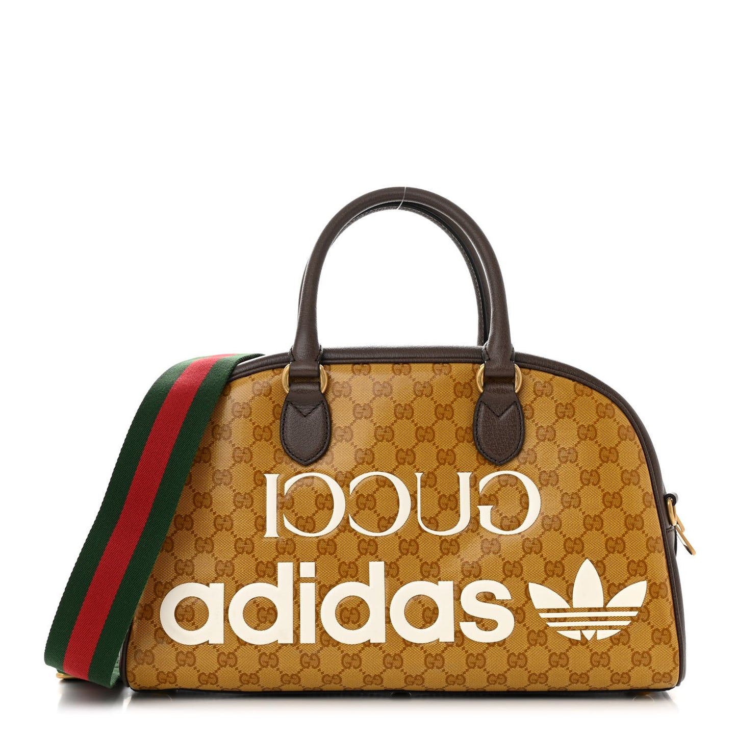 X ADIDAS Crystal Vintage Monogram Textured Dollar Calfskin Web Trefoil Logo Medium Messenger Bag Mid Natural Nut Off White New Acero