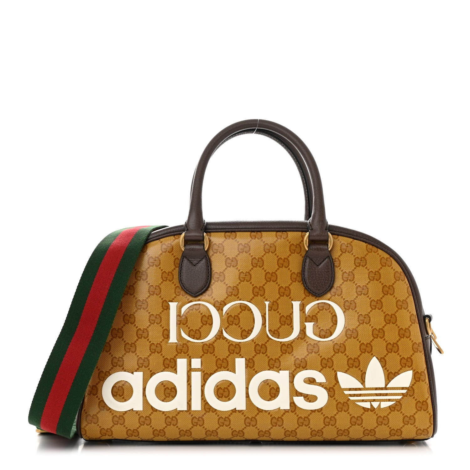 Gucci X ADIDAS Crystal Vintage Monogram Textured Dollar Calfskin Web Trefoil Logo Medium Messenger Bag Mid Natural Nut Off White New Acero 1 of 10