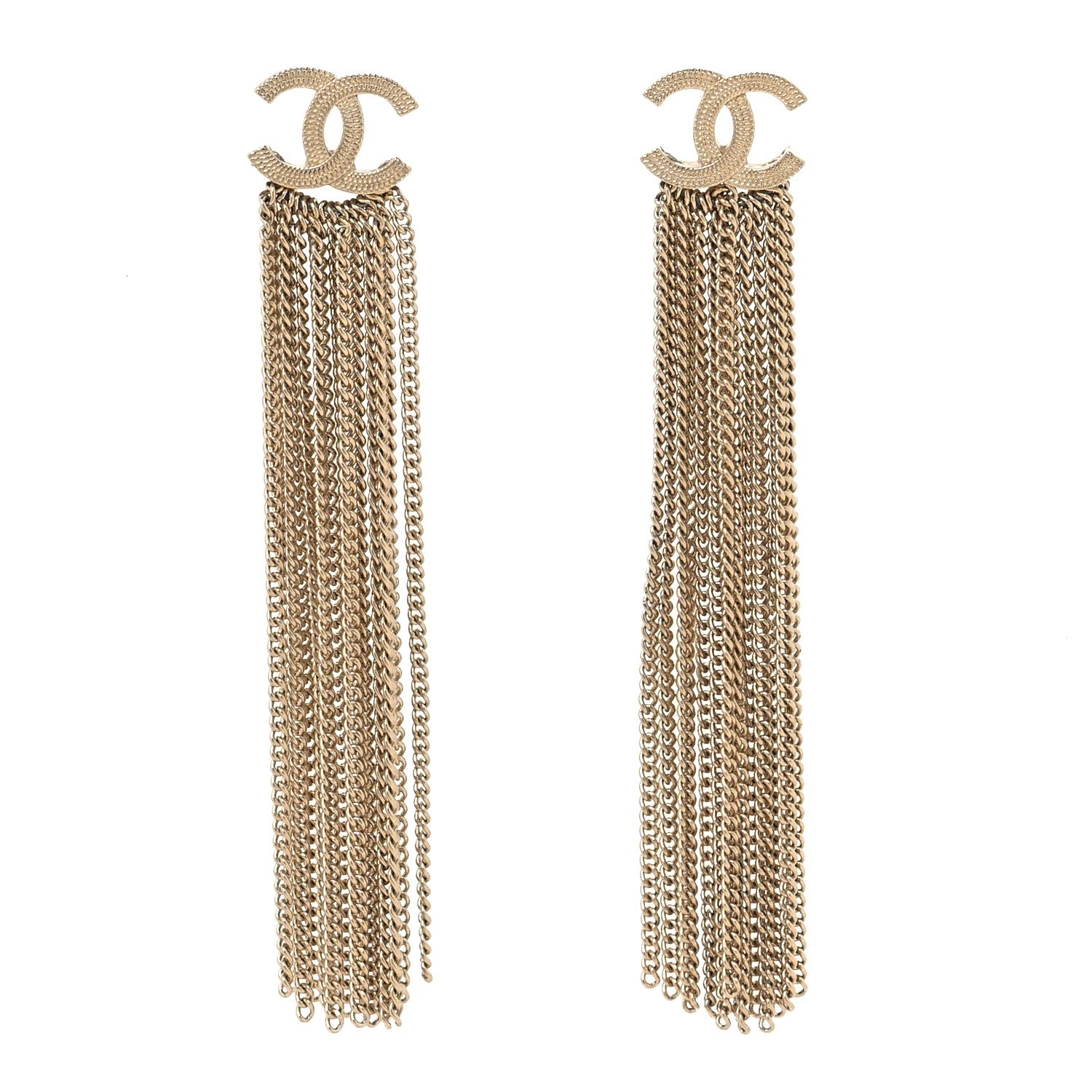 Chanel Metal CC Multi Strand Chain Drop Earrings Gold 1 of 5