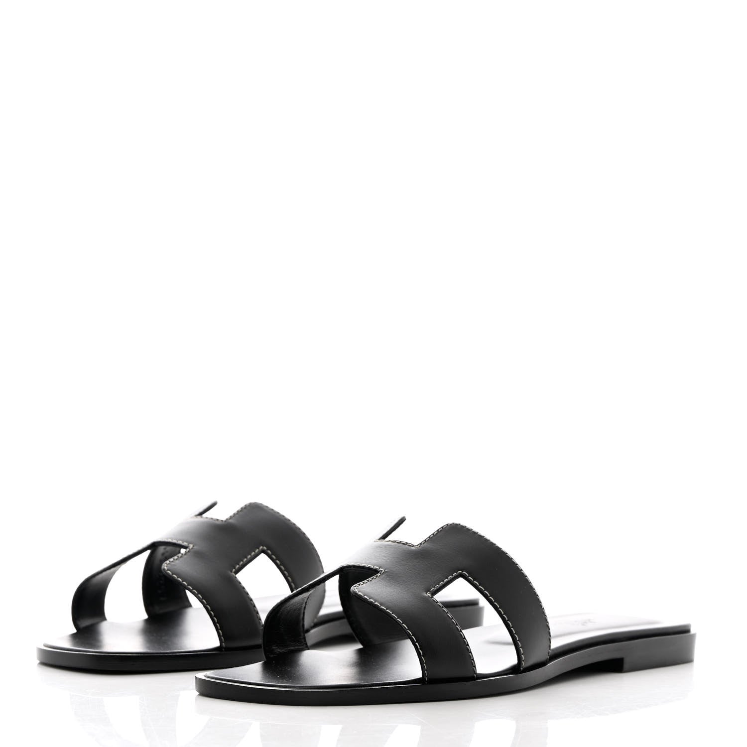 Hermes Box Calfskin Oran Sandals 38 Black 3 of 10