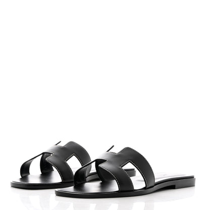 Hermes Box Calfskin Oran Sandals 38 Black 3 of 10