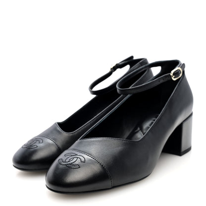 Chanel Lambskin Cap Toe Mary Jane Pumps 38 Black 3 of 9