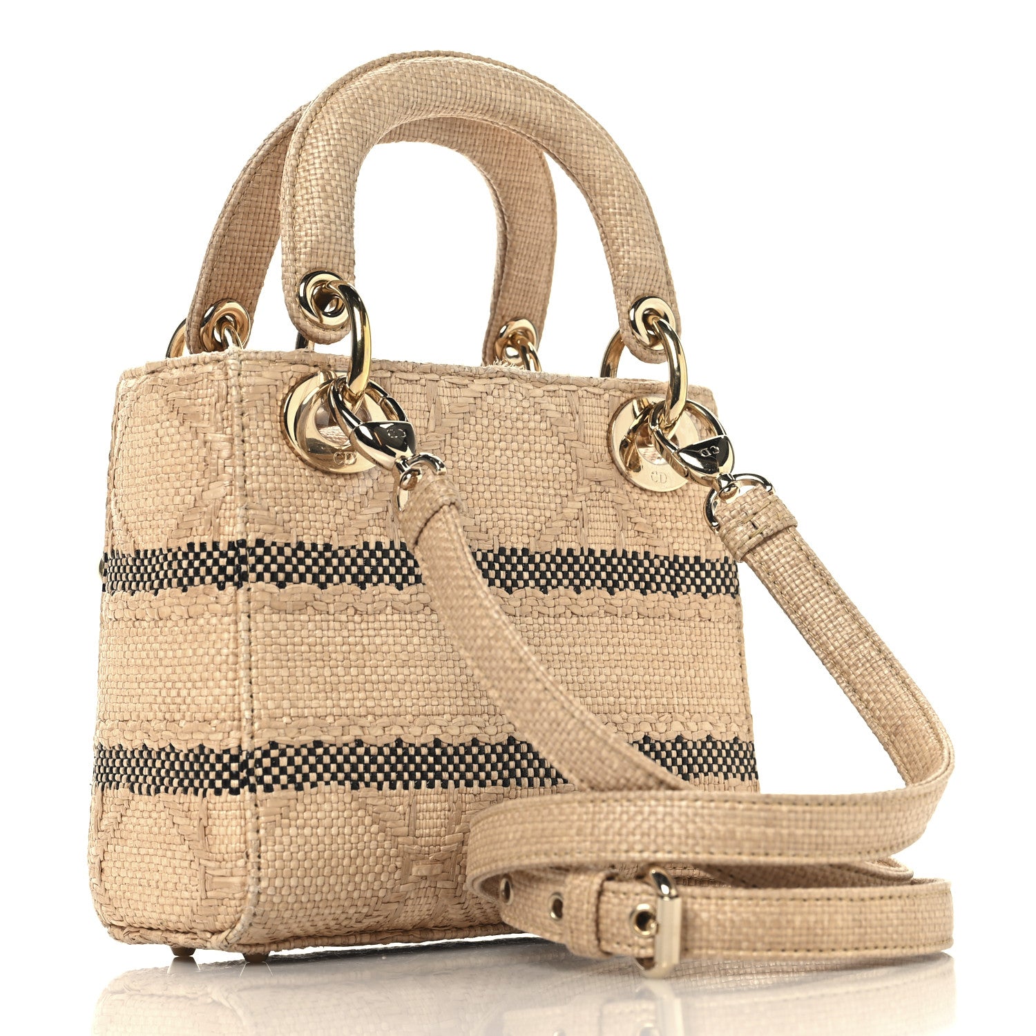 Christian Dior Raffia Woven Cannage Embroidered Mini Lady D-Lite Natural Black 3 of 10