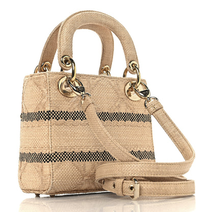 Christian Dior Raffia Woven Cannage Embroidered Mini Lady D-Lite Natural Black 3 of 10