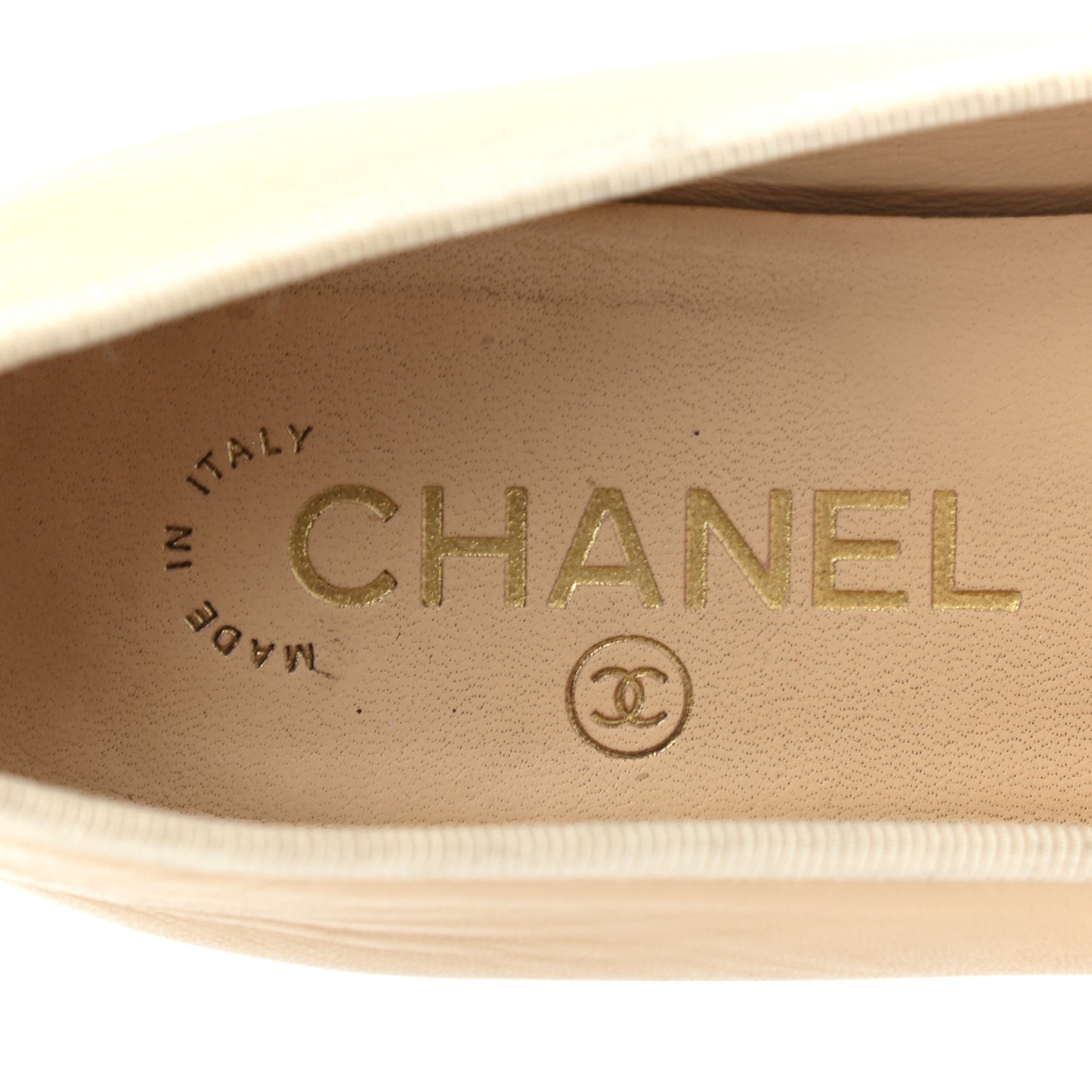 Lambskin Cap Toe Ballerina Flats 38 Beige Black