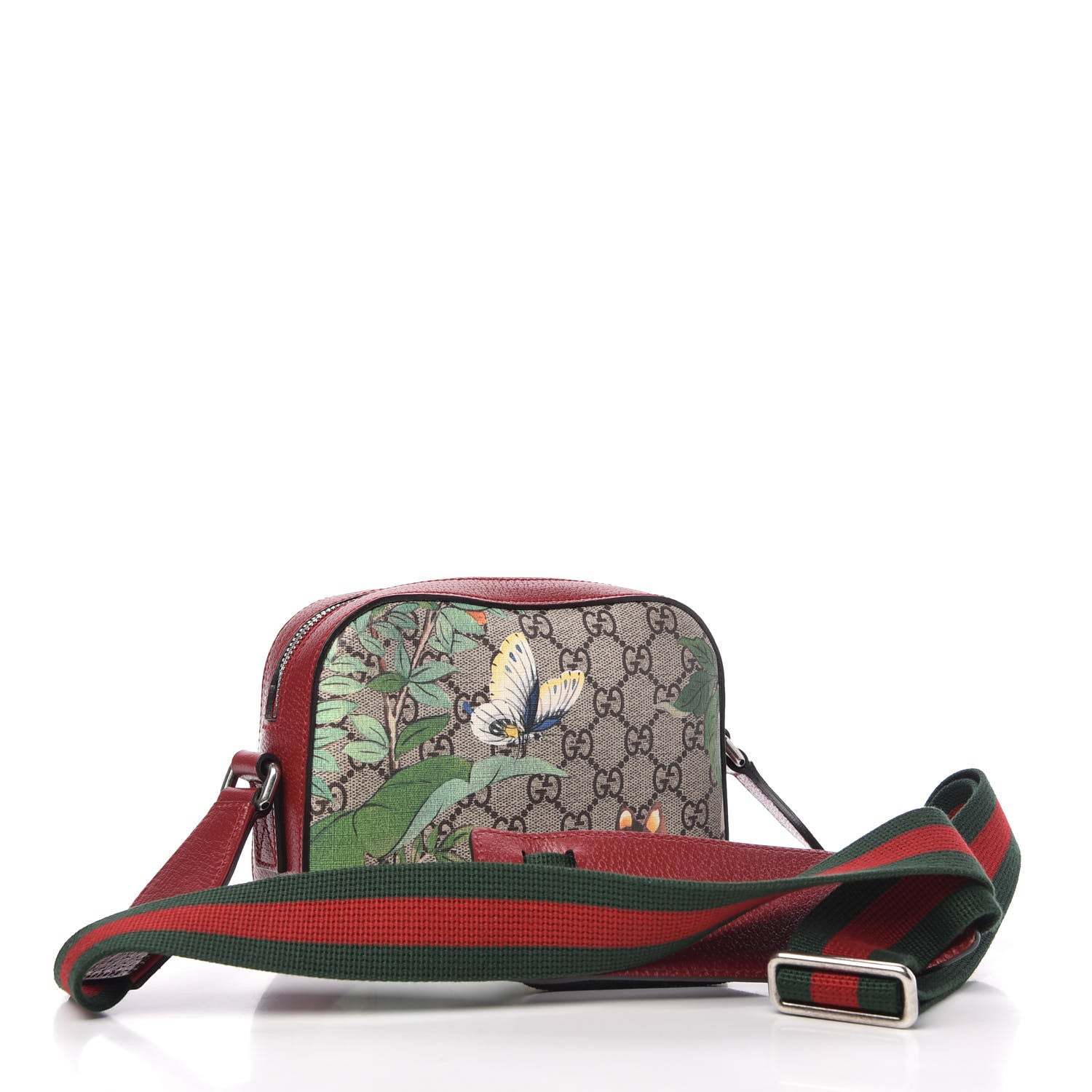 Gucci GG Supreme Monogram Tian Web Small Camera Bag Beige Multicolor Red 3 of 10