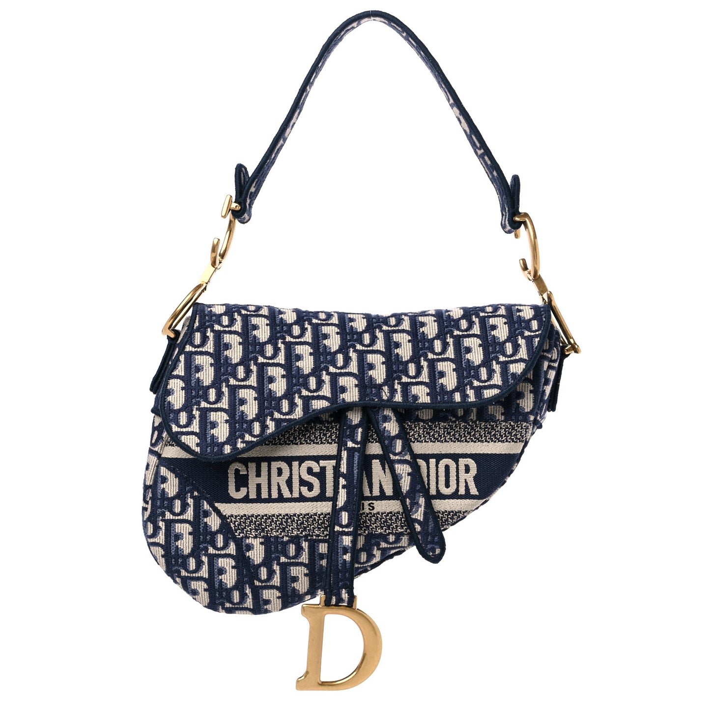 Oblique Embroidered Saddle Bag Blue
