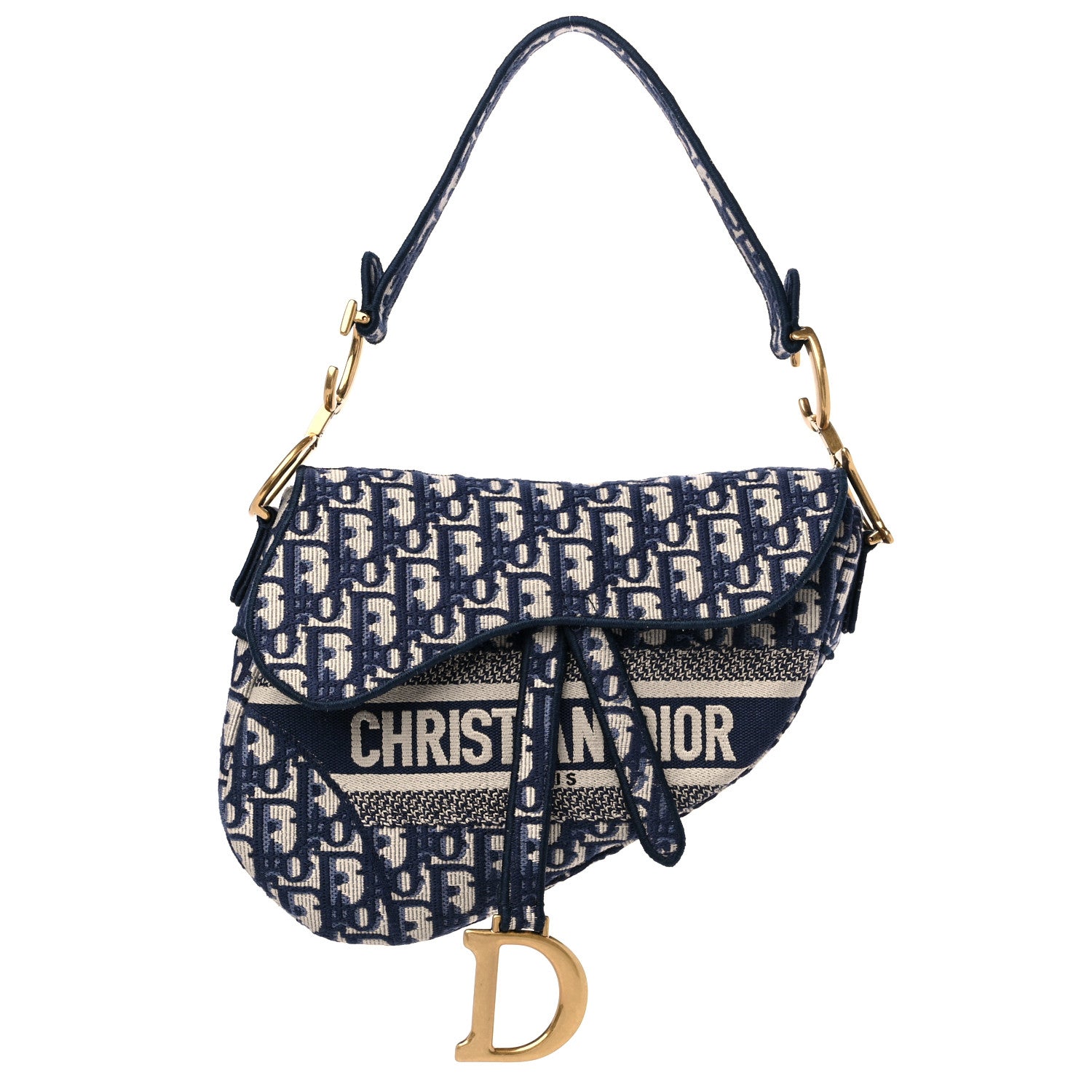 Christian Dior Oblique Embroidered Saddle Bag Blue 1 of 10
