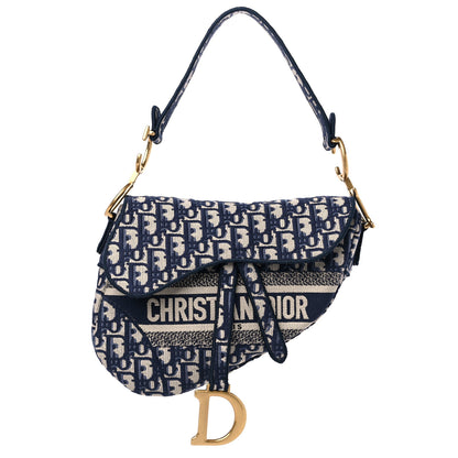 Christian Dior Oblique Embroidered Saddle Bag Blue 1 of 10
