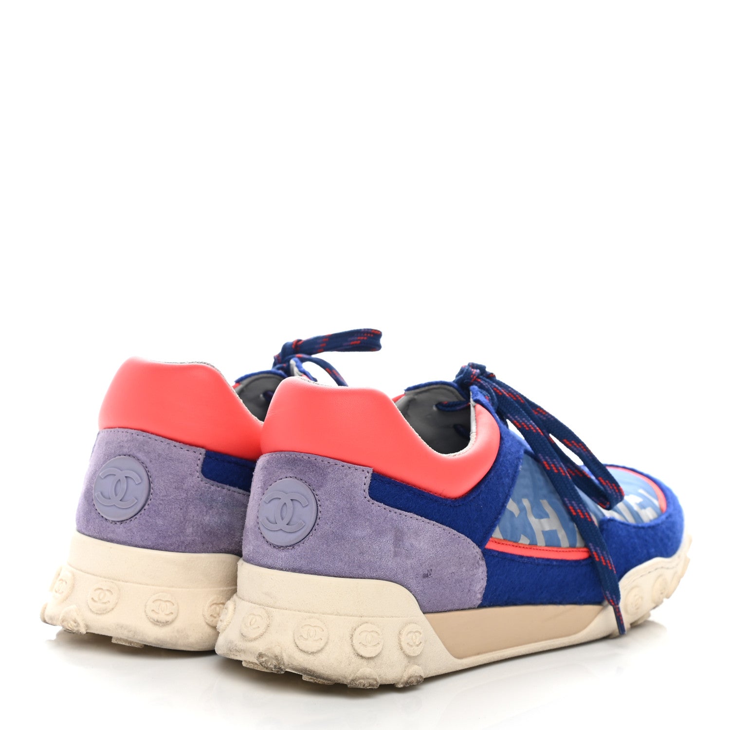 Chanel Wool Nylon Lambskin Suede Calfskin Womens Logo Sneakers 40.5 Blue Coral 4 of 10