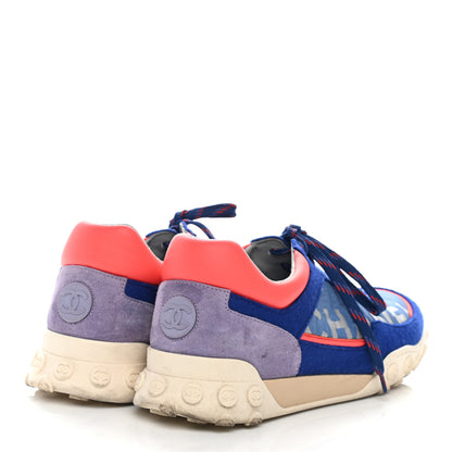 Chanel Wool Nylon Lambskin Suede Calfskin Womens Logo Sneakers 40.5 Blue Coral 4 of 10