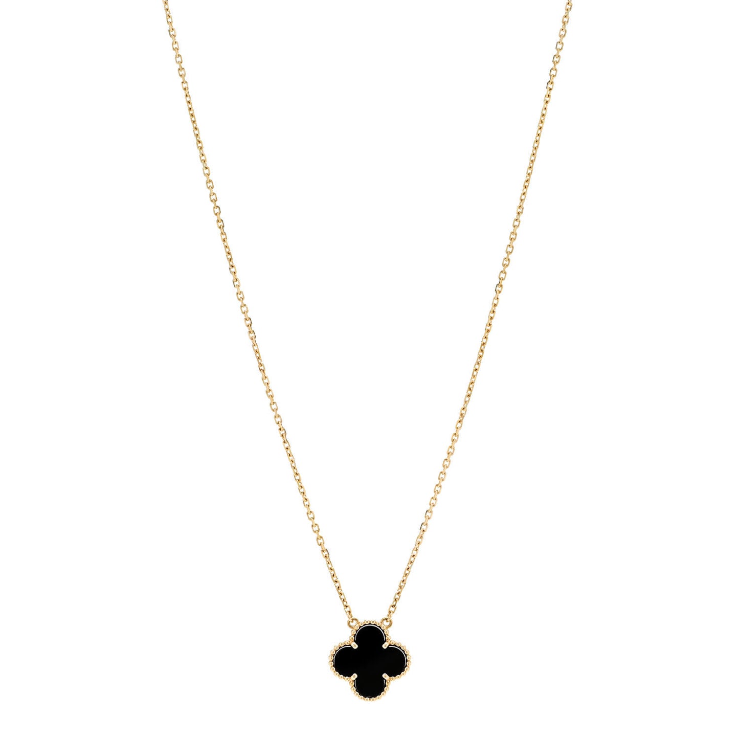 18K Yellow Gold Black Onyx Vintage Alhambra Pendant Necklace