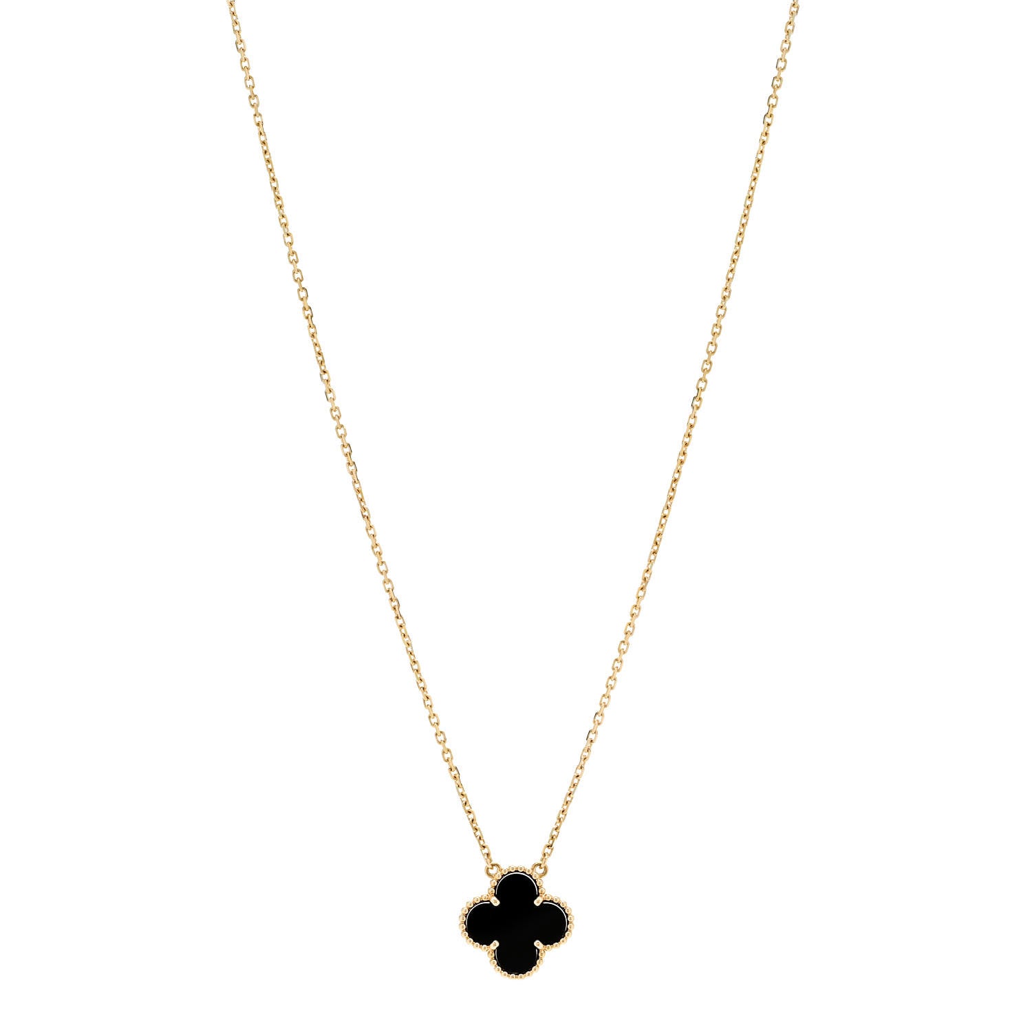 Van Cleef & Arpels 18K Yellow Gold Black Onyx Vintage Alhambra Pendant Necklace 1 of 6