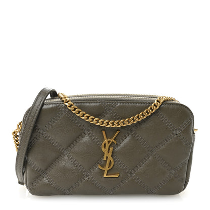Saint Laurent Grained Lambskin Quilted Mini Becky Double Zip Bag Taupe 1 of 13